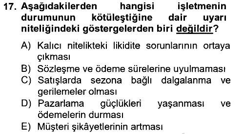 Finansal Yönetim 2 2014-2015 Tek Ders Sınavı - 17. soru