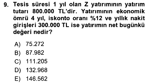 Finansal Yönetim 2 2020-2021 Yaz Okulu Sınavı - 9. soru
