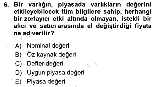 Finansal Yönetim 2 2023-2024 Yaz Okulu Sınavı - 6. soru