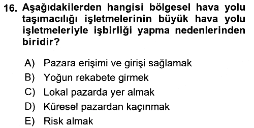 Hava Taşımacılığı 2016-2017 Ara Sınav - 16. soru