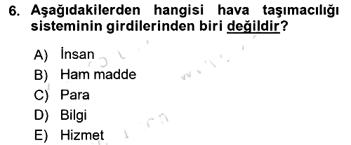 Hava Taşımacılığı 2021-2022 Ara Sınav - 6. soru