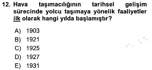 Hava Taşımacılığı 2023-2024 Ara Sınav - 12. soru