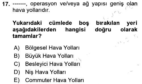 Hava Taşımacılığı 2024-2025 Ara Sınav - 17. soru