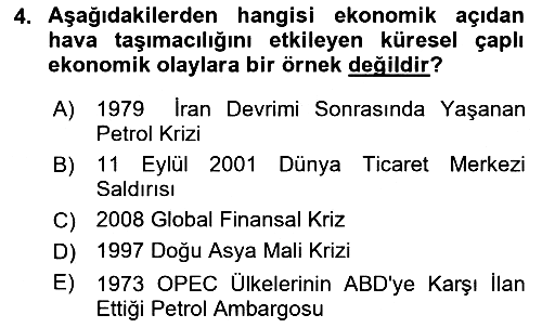 Hava Taşımacılığı 2016-2017 Dönem Sonu Sınavı - 4. soru