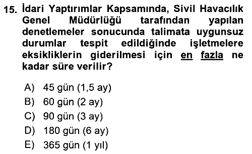 Hava Taşımacılığı 2016-2017 Dönem Sonu Sınavı - 15. soru