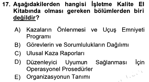 Hava Taşımacılığı 2016-2017 Dönem Sonu Sınavı - 17. soru