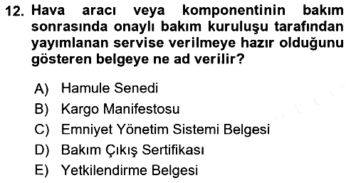 Hava Taşımacılığı 2017-2018 Dönem Sonu Sınavı - 12. soru