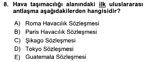 Hava Taşımacılığı 2021-2022 Dönem Sonu Sınavı - 8. soru