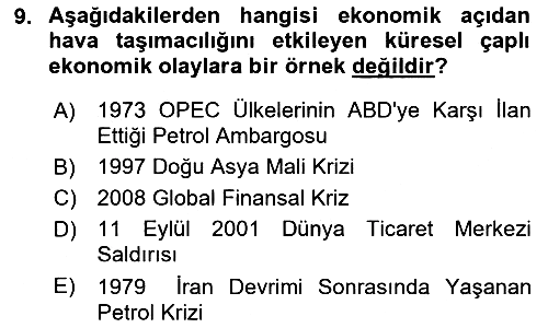 Hava Taşımacılığı 2018-2019 Yaz Okulu Sınavı - 9. soru