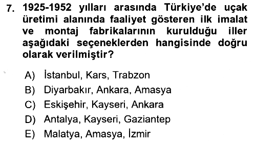 Hava Taşımacılığı 2021-2022 Yaz Okulu Sınavı - 7. soru