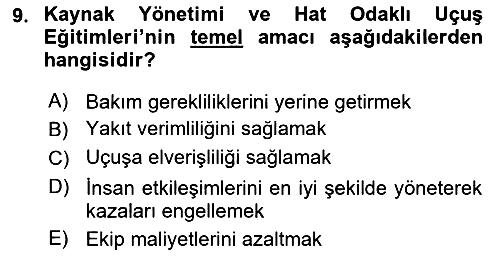 Havacılık Emniyeti 2019-2020 Dönem Sonu Sınavı - 9. soru