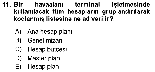Havacılık İşletmelerinde Muhasebe Uygulamaları 2022-2023 Ara Sınav - 11. soru