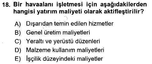 Havacılık İşletmelerinde Muhasebe Uygulamaları 2022-2023 Ara Sınav - 18. soru