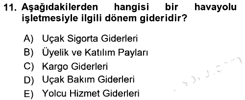 Havacılık İşletmelerinde Muhasebe Uygulamaları 2025-2026 Ara Sınav - 11. soru