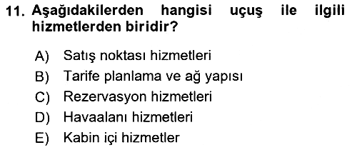 Havayolu Pazarlaması 2017-2018 Ara Sınav - 11. soru