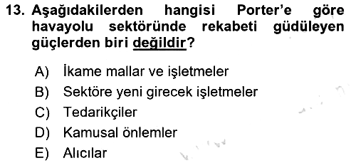 Havayolu Pazarlaması 2019-2020 Ara Sınav - 13. soru