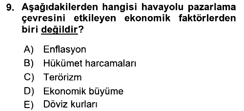 Havayolu Pazarlaması 2021-2022 Ara Sınav - 9. soru