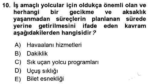 Havayolu Pazarlaması 2022-2023 Ara Sınav - 10. soru