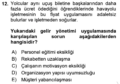 Havayolu Pazarlaması 2021-2022 Dönem Sonu Sınavı - 12. soru