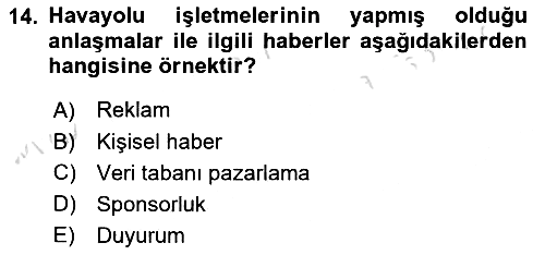 Havayolu Pazarlaması 2024-2025 Dönem Sonu Sınavı - 14. soru