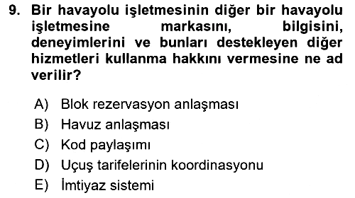 Havayolu Pazarlaması 2022-2023 Yaz Okulu Sınavı - 9. soru