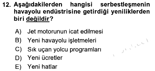 Havayolu Pazarlaması 2022-2023 Yaz Okulu Sınavı - 12. soru