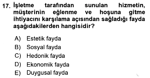 Havayolu Pazarlaması 2024-2025 Yaz Okulu Sınavı - 17. soru
