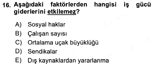 Havayolu Yönetimi 2018-2019 Ara Sınav - 16. soru