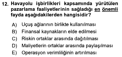 Havayolu Yönetimi 2024-2025 Dönem Sonu Sınavı - 12. soru