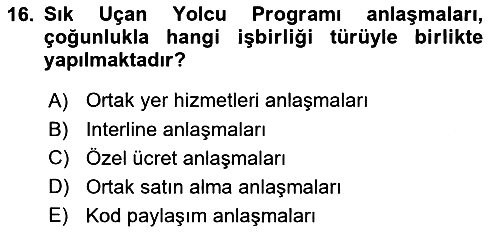 Havayolu Yönetimi 2025-2026 Dönem Sonu Sınavı - 16. soru