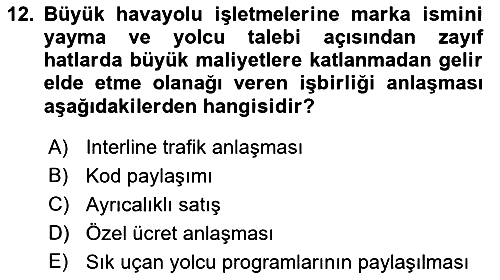 Havayolu Yönetimi 2018-2019 Yaz Okulu Sınavı - 12. soru