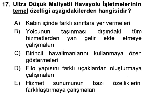 Havayolu Yönetimi 2023-2024 Yaz Okulu Sınavı - 17. soru