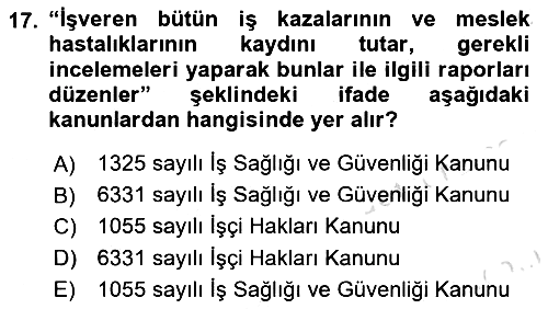İş Sağlığı Yönetimi 2025-2026 Dönem Sonu Sınavı - 17. soru