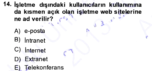 İşletme Bilgi Sistemleri 2013-2014 Ara Sınav - 14. soru