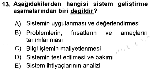 İşletme Bilgi Sistemleri 2016-2017 Ara Sınav - 13. soru