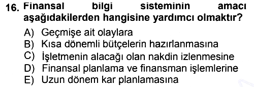 İşletme Bilgi Sistemleri 2012-2013 Dönem Sonu Sınavı - 16. soru
