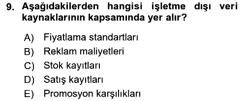 İşletme Bilgi Sistemleri 2017-2018 Dönem Sonu Sınavı - 9. soru