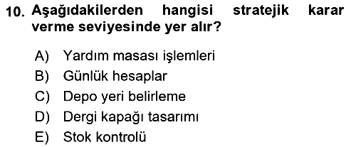 İşletme Bilgi Sistemleri 2025-2026 Yaz Okulu Sınavı - 10. soru