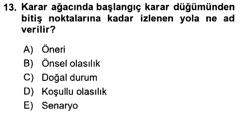 İşletmelerde Karar Verme Teknikleri 2021-2022 Ara Sınav - 13. soru