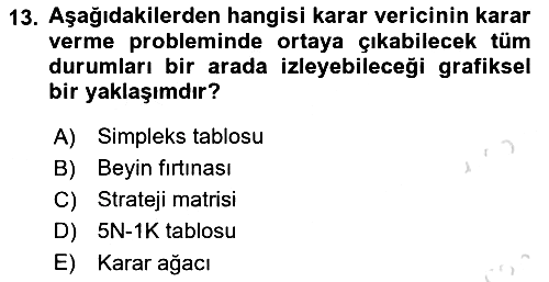 İşletmelerde Karar Verme Teknikleri 2023-2024 Ara Sınav - 13. soru