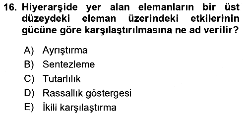 İşletmelerde Karar Verme Teknikleri 2024-2025 Ara Sınav - 16. soru