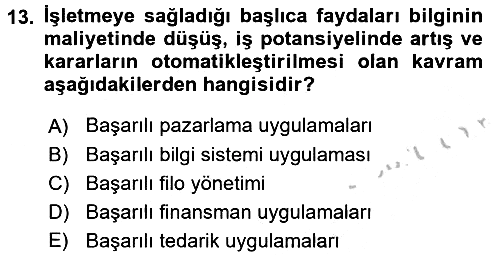 Lojistik Yönetimi 2016-2017 3 Ders Sınavı - 13. soru
