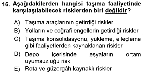 Lojistik Yönetimi 2016-2017 3 Ders Sınavı - 16. soru