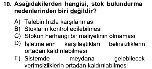 Lojistik Yönetimi 2012-2013 Ara Sınav - 10. soru