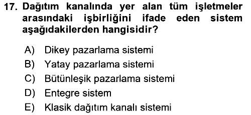 Lojistik Yönetimi 2017-2018 Ara Sınav - 17. soru