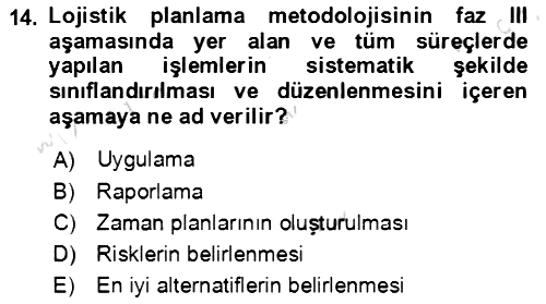 Lojistik Yönetimi 2021-2022 Ara Sınav - 14. soru