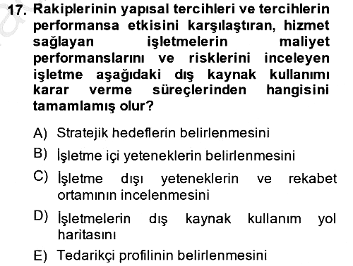 Lojistik Yönetimi 2013-2014 Dönem Sonu Sınavı - 17. soru