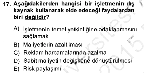Lojistik Yönetimi 2014-2015 Dönem Sonu Sınavı - 17. soru