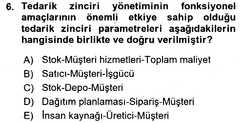 Lojistik Yönetimi 2015-2016 Dönem Sonu Sınavı - 6. soru