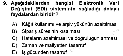Lojistik Yönetimi 2015-2016 Dönem Sonu Sınavı - 9. soru